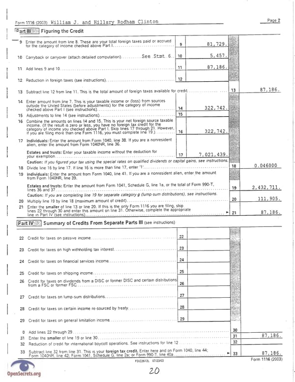 Clintons Tax Return 2003 - Page 20