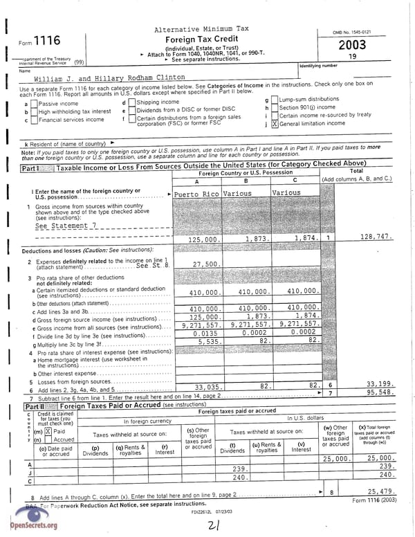 Clintons Tax Return 2003 - Page 21