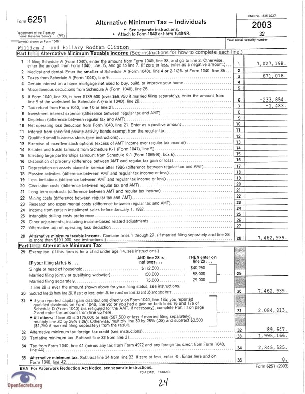 Clintons Tax Return 2003 - Page 24