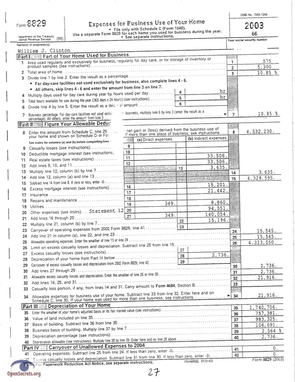 Clintons Tax Return 2003 - Page 27