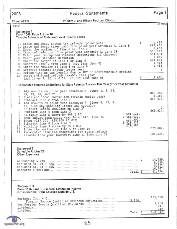 Clintons Tax Return 2003 - Page 28