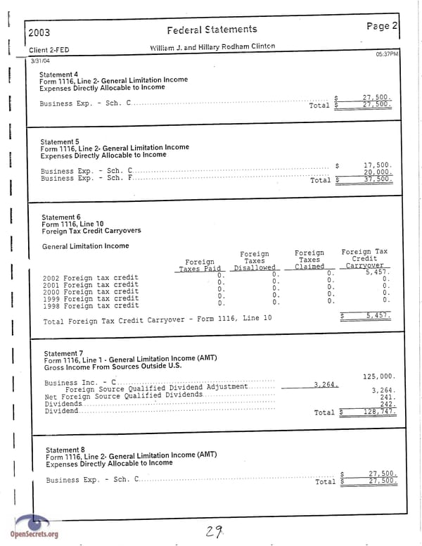 Clintons Tax Return 2003 - Page 29