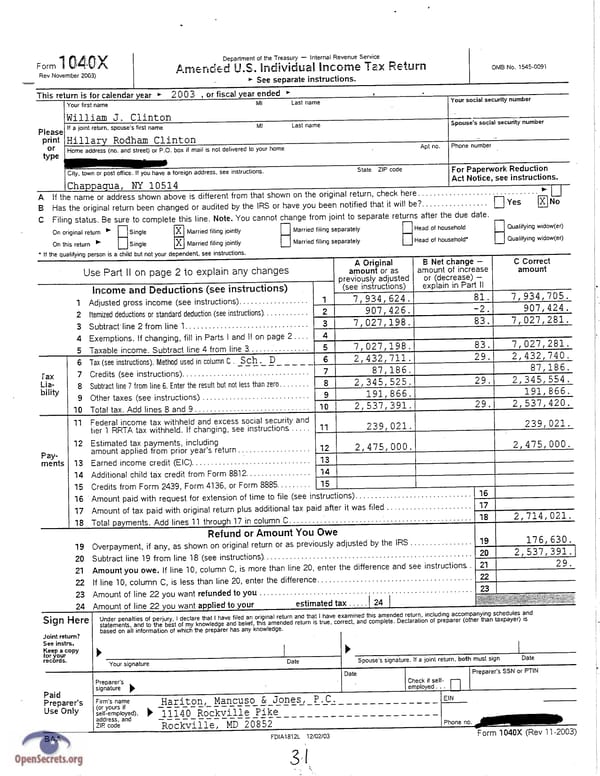 Clintons Tax Return 2003 - Page 31