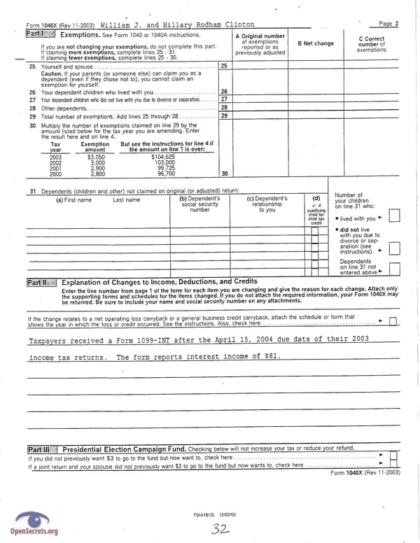 Clintons Tax Return 2003 - Page 32