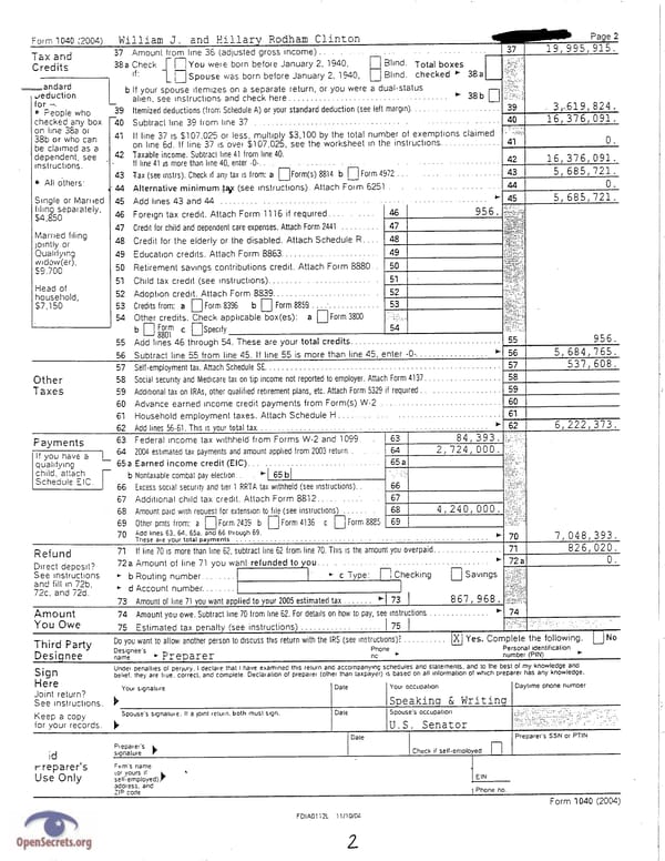 Clintons Tax Return 2004 - Page 2