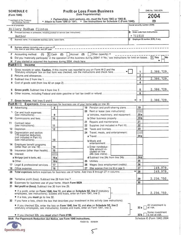 Clintons Tax Return 2004 - Page 5