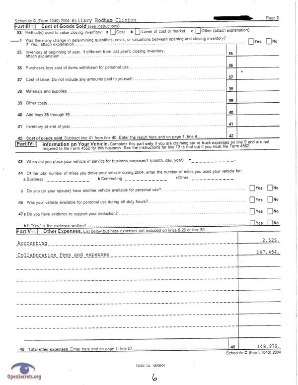 Clintons Tax Return 2004 - Page 6