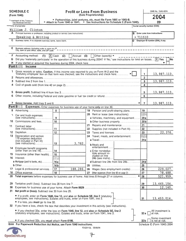 Clintons Tax Return 2004 - Page 7