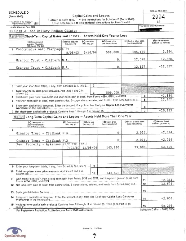 Clintons Tax Return 2004 - Page 9