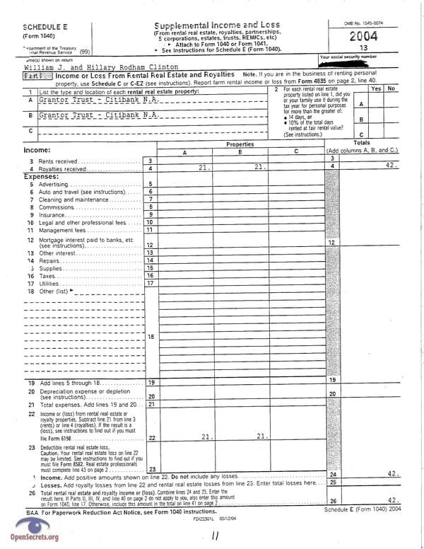 Clintons Tax Return 2004 - Page 11