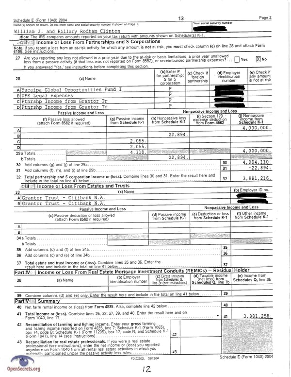 Clintons Tax Return 2004 - Page 12