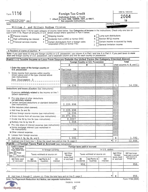 Clintons Tax Return 2004 - Page 15