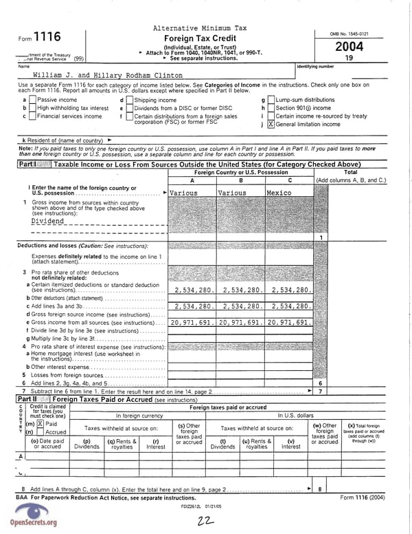 Clintons Tax Return 2004 - Page 22