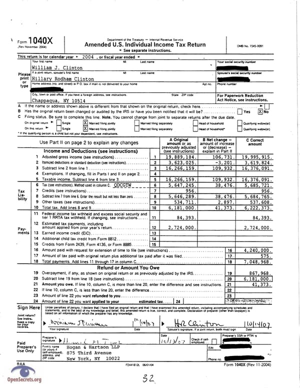 Clintons Tax Return 2004 - Page 32