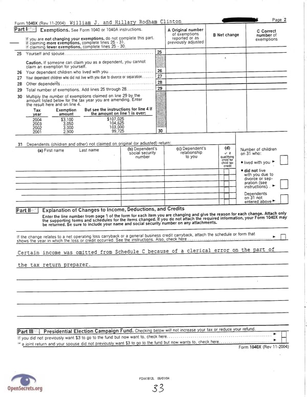 Clintons Tax Return 2004 - Page 33