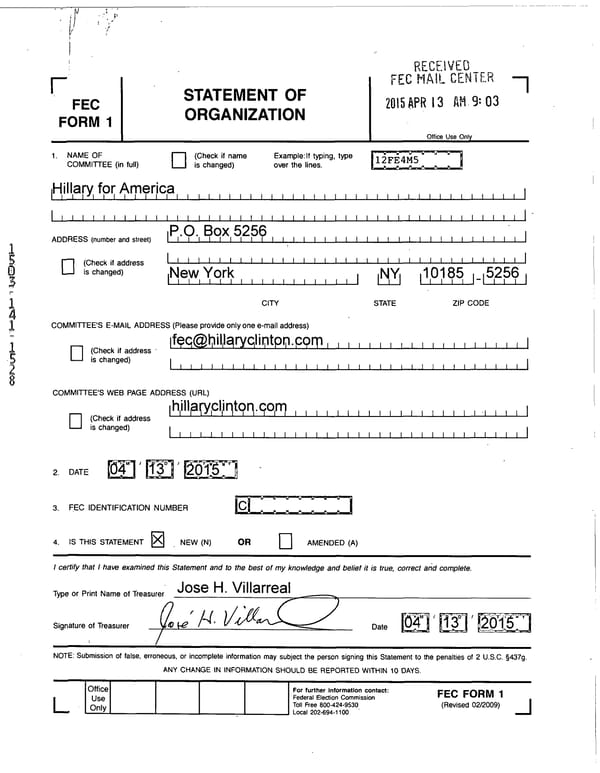 HFA Statement of Organization - Page 1