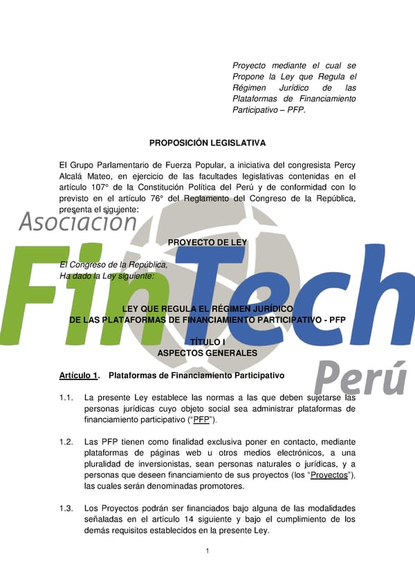 Propuesta de Ley para Regular el Crowdfunding Financiero en Perú Septiembre 2017 - Page 1