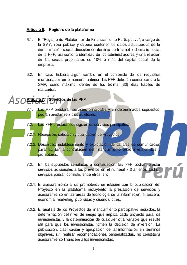 Propuesta de Ley para Regular el Crowdfunding Financiero en Perú Septiembre 2017 - Page 5