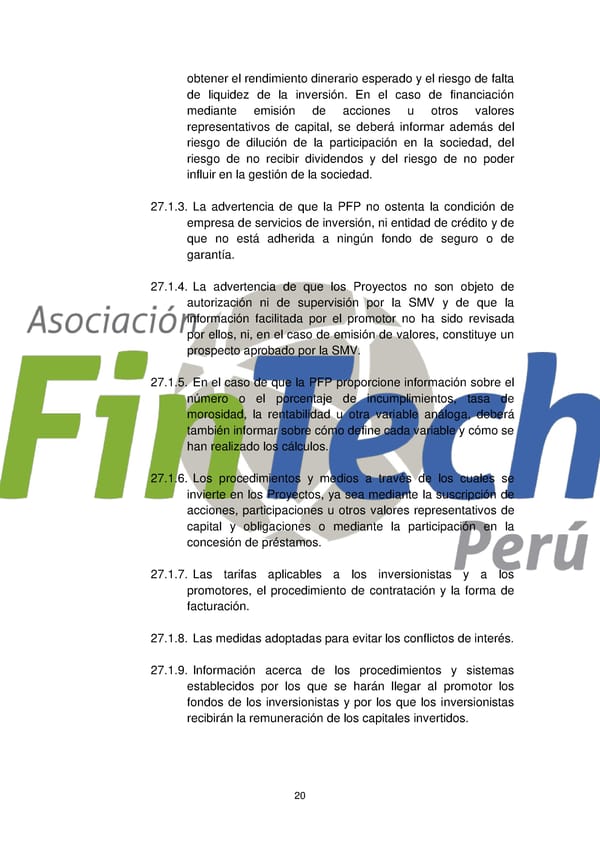 Propuesta de Ley para Regular el Crowdfunding Financiero en Perú Septiembre 2017 - Page 20