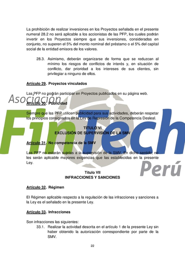 Propuesta de Ley para Regular el Crowdfunding Financiero en Perú Septiembre 2017 - Page 22