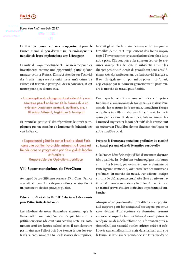 Baromètre AmCham-Bain | Report | 2017 - Page 16