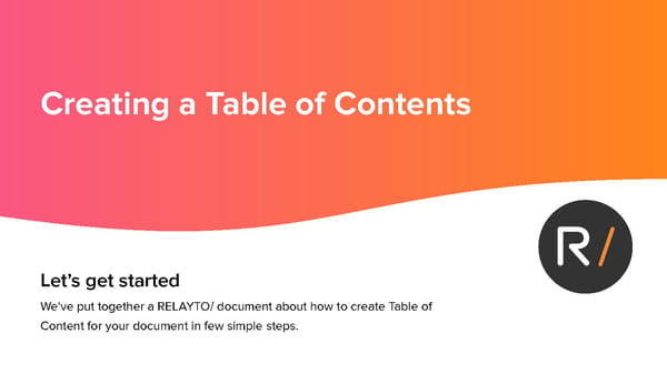 How to Create Table Of Contents in RELAYTO - Page 1