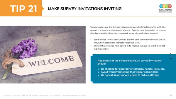 ENGAGE 2 0 - 30 tips to improve the research participant user experience - A GRBN Handbook 2020 04 - ol - Page 42