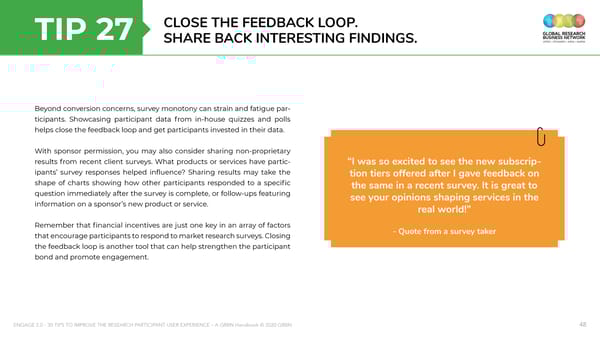 ENGAGE 2 0 - 30 tips to improve the research participant user experience - A GRBN Handbook 2020 04 - ol - Page 48
