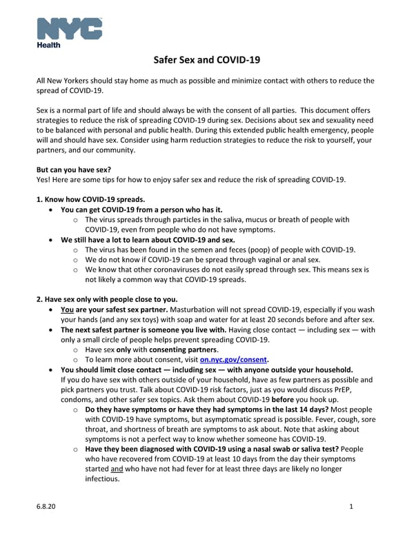 COVID SEX GUIDANCE from nyc.gov - Page 1