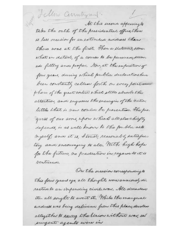 President Abraham Lincoln's Second Inaugural Address (1865) - Page 1
