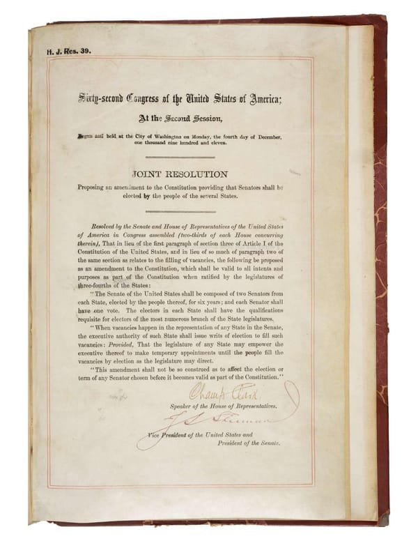 17th Amendment to the U.S. Constitution: Direct Election of U.S. Senators (1913) - Page 1