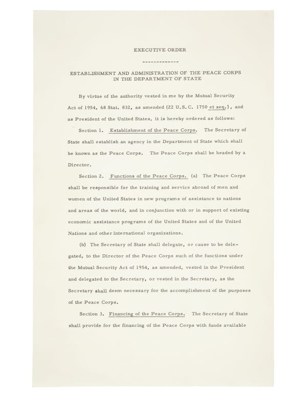 Establishment of the Peace Corps. (1961) - Page 1