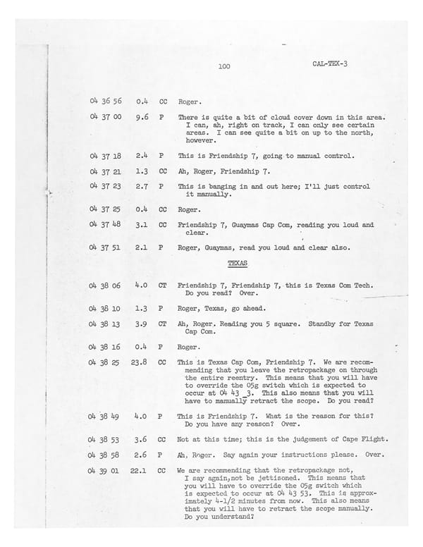 Transcript of John Glenn's Official Communication with the Command Center (1962) - Page 1