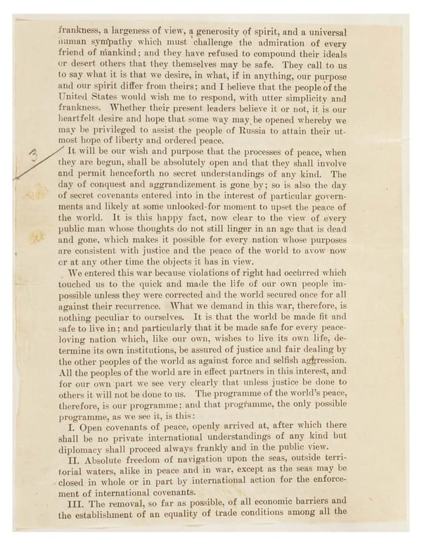 President Woodrow Wilson's 14 Points (1918) - Page 1