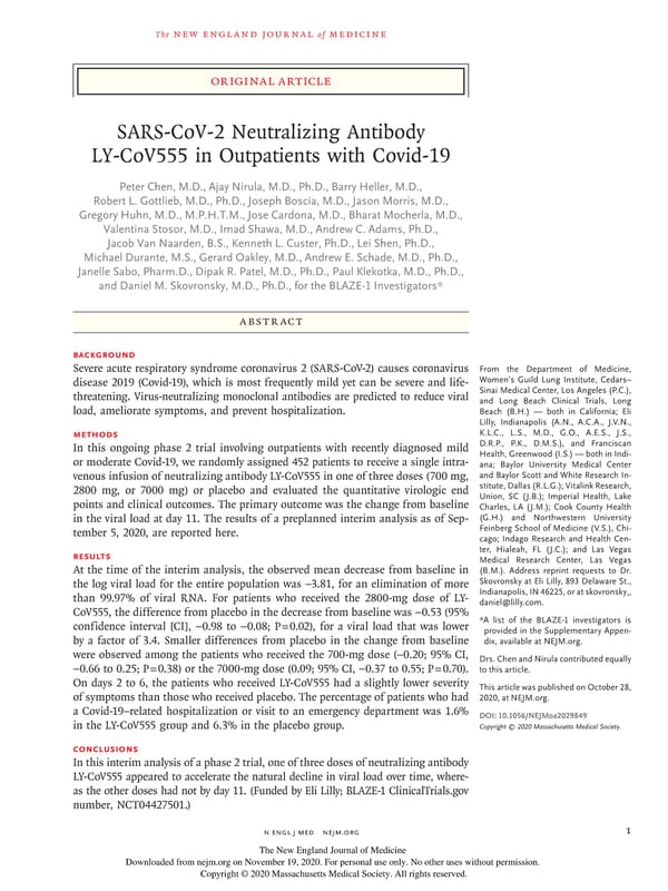 NEJM - Neutralizing Antibody LY-COV555 - Page 1