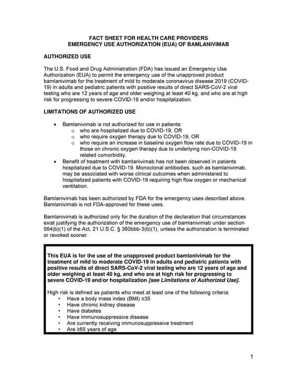 Fact Sheet for Health Care Providers - Page 1