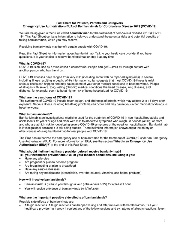 Fact Sheet for Patients, Parents & Caregivers (English) - Page 1
