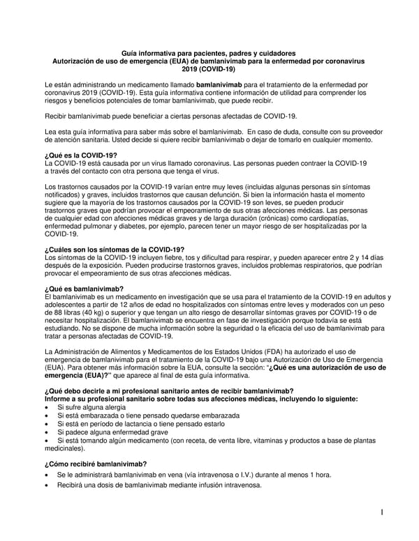 Fact Sheet for Patients, Parents & Caregivers (Spanish) - Page 1
