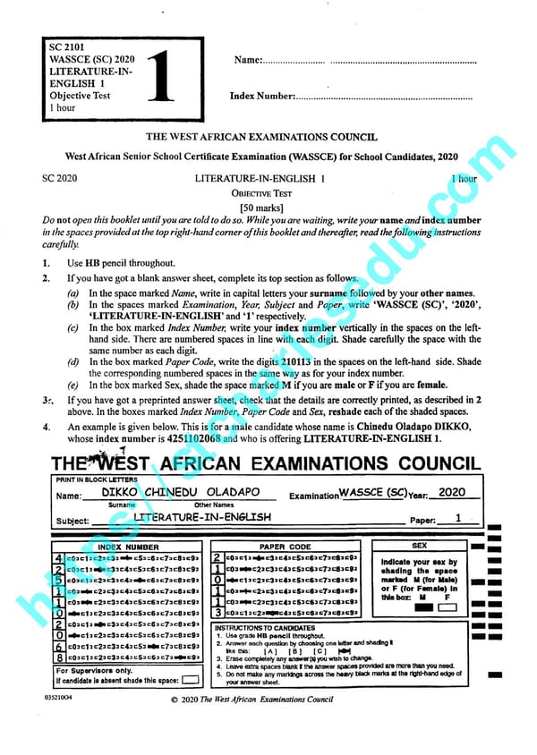 Free WAEC Literature Objective Past Questions & Answers - Page 1
