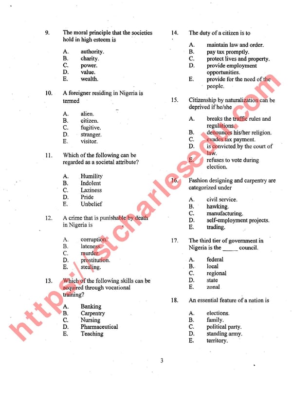 Free NECO BECE Past Questions on National Values - Page 3