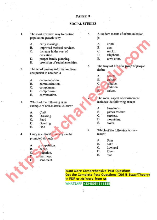 Free NECO BECE Past Questions on National Values - Page 5