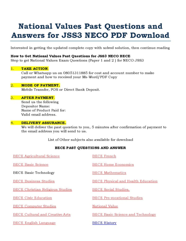 Free NECO BECE Past Questions on National Values - Page 6