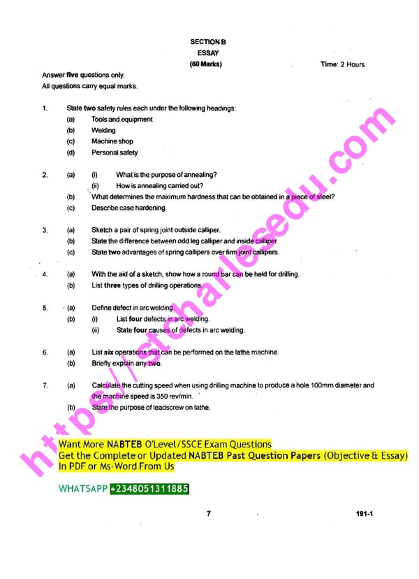 NABTEB Past Questions on General Metal Work - Page 6