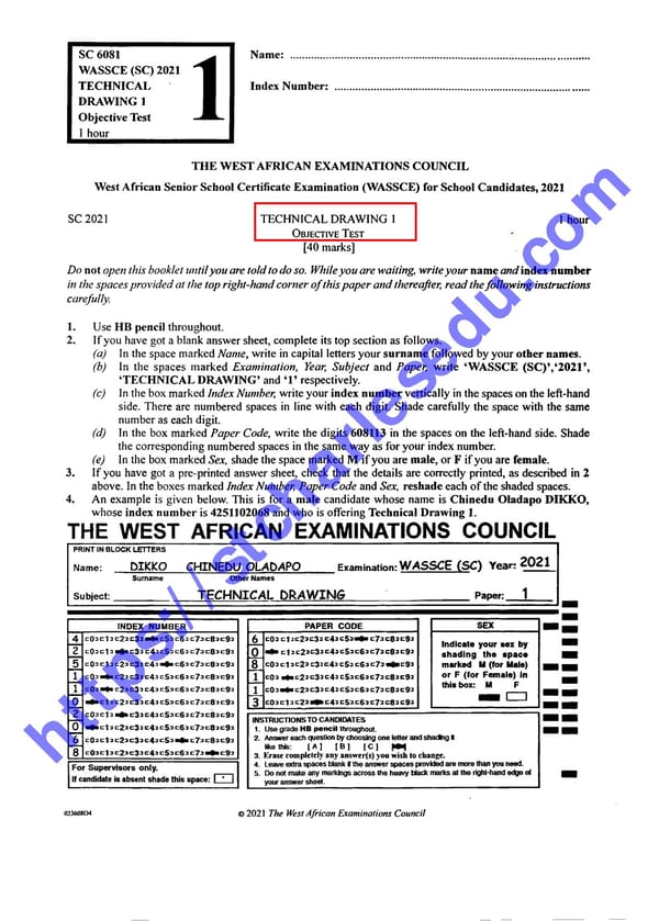 Download WAEC Technical Drawing Past Questions - Page 1