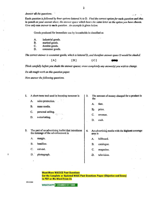 WASSCE Marketing Past Questions PDF Download - Page 2