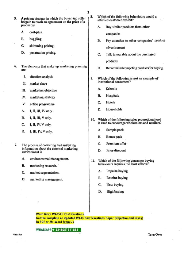 WASSCE Marketing Past Questions PDF Download - Page 3