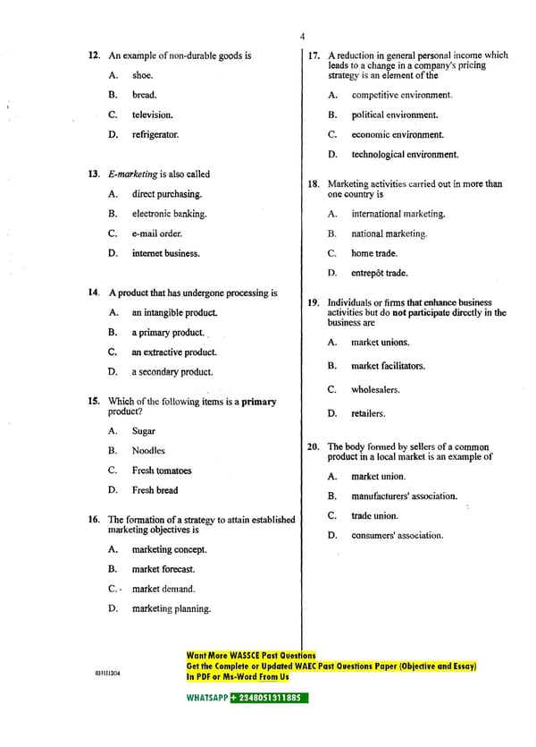 WASSCE Marketing Past Questions PDF Download - Page 4