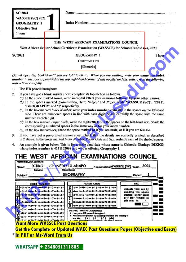 Map Reading in Geography WAEC Questions - Page 1