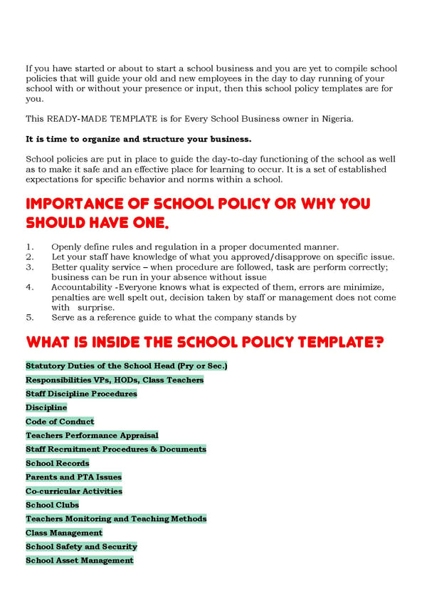 Private School Policies and Procedures - Operational Manual - Page 2