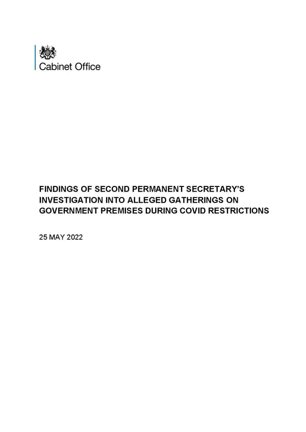 Findings of Second Permanent Secretary's Investigation Into Alleged Gatherings On Government Premises During Covid Restrictions - Page 1